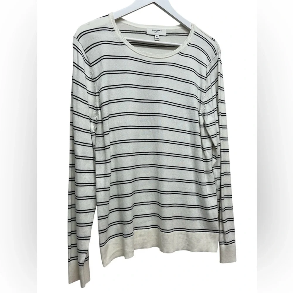 Banana Republic Forever Sweater Striped Size XL Cream Black Women Crew Neck Top - Picture 2 of 5